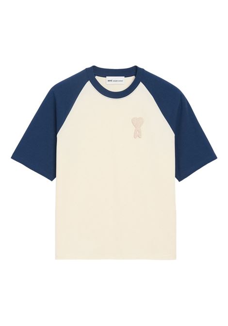 t-shirt adc knitted patch uomo crema e blu AMI PARIS | UTS379.726A027